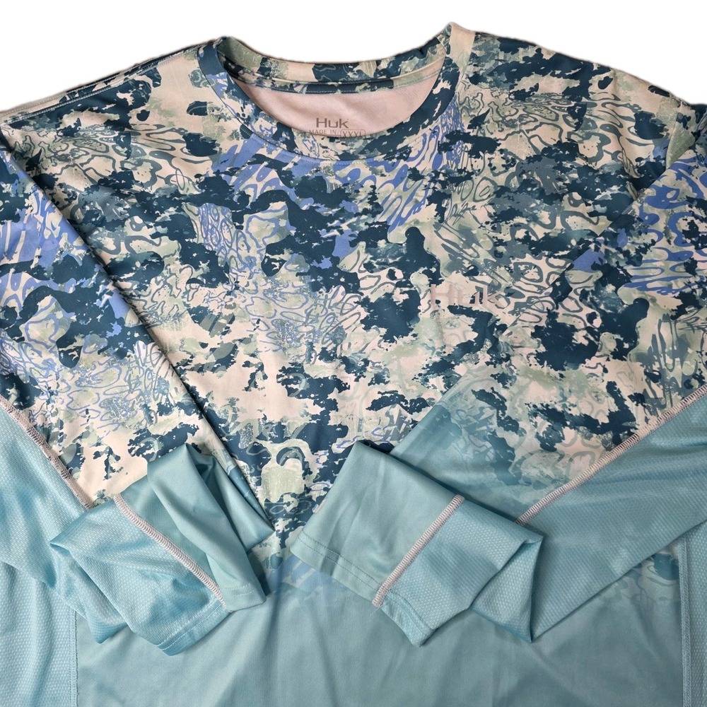 Huk Performance‎ Fishing Icon X Shirt Mens 3XL Blue Long Sleeve Stretch Outdoor